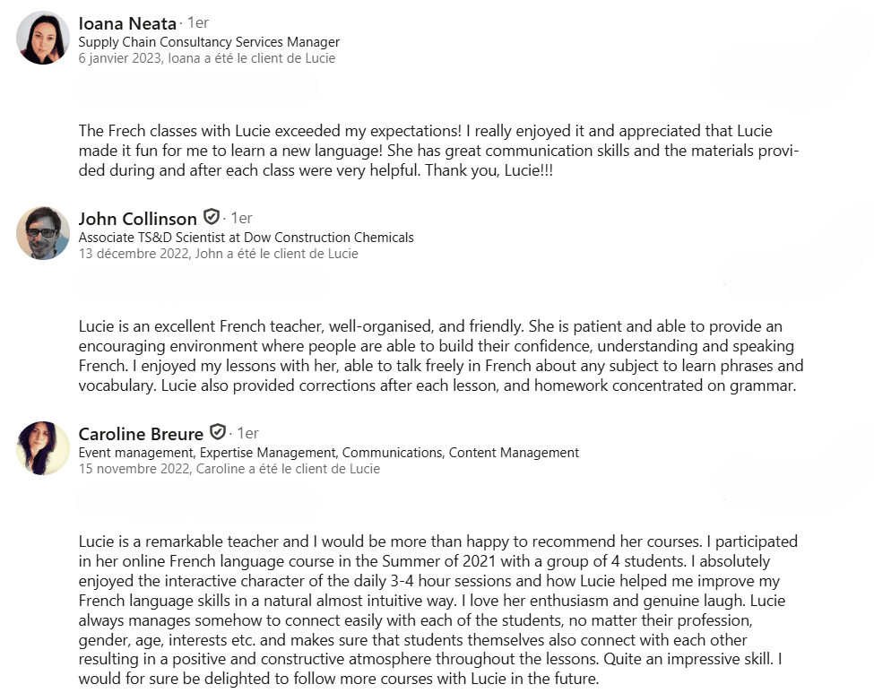 students reviews french with lucie